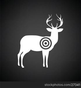 Deer silhouette with target icon. Black background with white. Vector illustration.