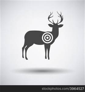 Deer silhouette with target icon on gray background with round shadow. Vector illustration.