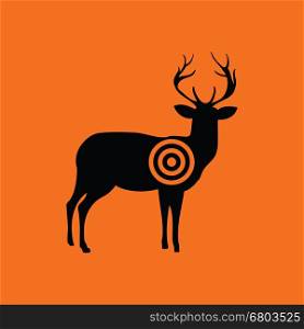 Deer silhouette with target icon. Orange background with black. Vector illustration.