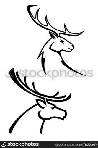 Deer silhouettes in monochrome style for tattoo or hunting design