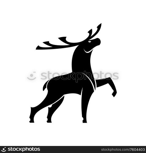 Deer with antlers isolated horned animal silhouette. Vector buck or doe reindeer mascot. Deer with antlers isolated reindeer silhouette