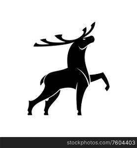 Deer with antlers isolated horned animal silhouette. Vector buck or doe reindeer mascot. Deer with antlers isolated reindeer silhouette