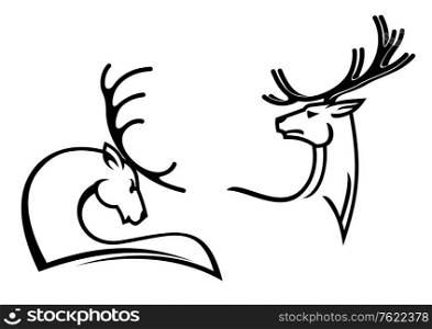 Deers with big antlers for tattoo, mascot or hunting symbols design
