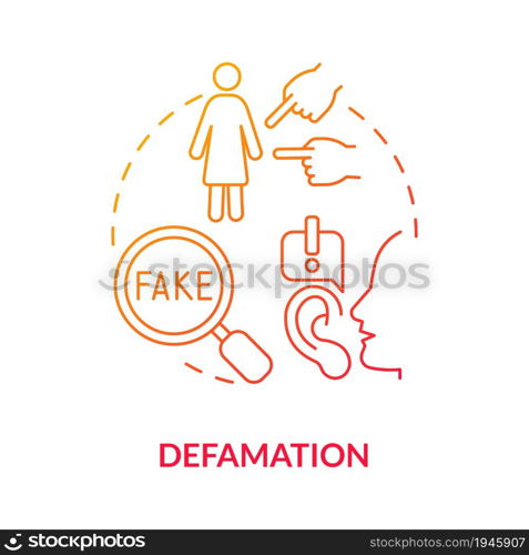 Defamation red gradient concept icon. Non-protected speech type abstract idea thin line illustration. Slanderous remarks. Negative behaviour. Malicious comments. Vector isolated outline color drawing. Defamation red gradient concept icon