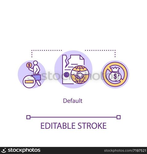 Default concept icon. Economic crisis, financial emergency idea thin line illustration. Debt repayment inability, loan contract break. Vector isolated outline RGB color drawing. Editable stroke