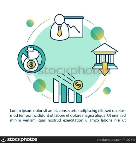 Default concept icon with text. PPT page vector template. National economic emergency, debt repayment failure. Financial crisis brochure, magazine, booklet design element with linear illustrations