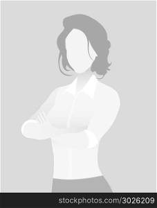 Default placeholder businesswoman half-length portrait photo avatar. Woman gray color