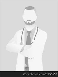 Default placeholder doctor half-length portrait photo avatar. Gray color
