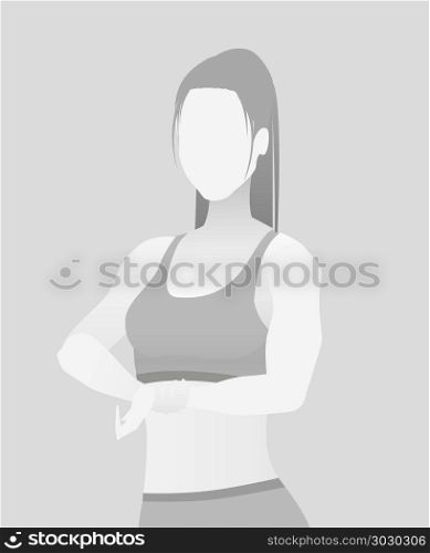Default placeholder fitness trainer in a T-shirt.. Default placeholder fitness trainer in a T-shirt. Half-length portrait photo avatar. gray color