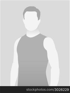 Default placeholder fitness trainer in a T-shirt. Half-length portrait photo avatar. gray color