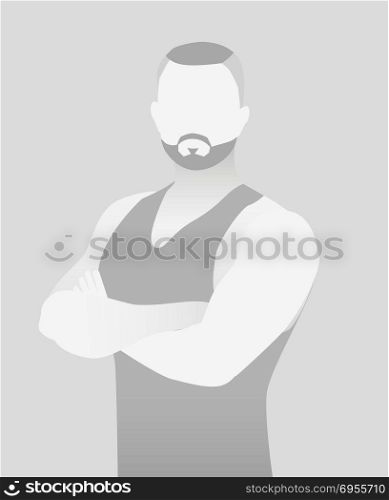 Default placeholder fitness trainer in a T-shirt. Half-length portrait photo avatar. gray color