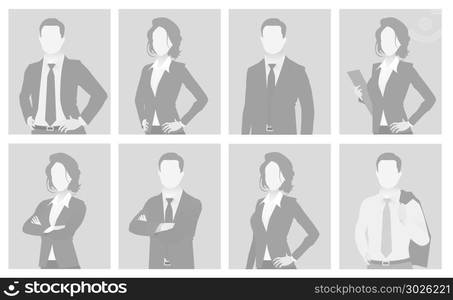 Default placeholder man and woman half-length portrait photo avatar. Businessman and businesswoman gray color