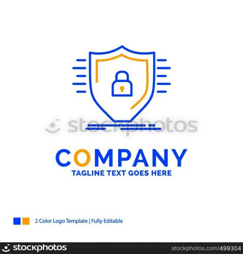 Defence, firewall, protection, safety, shield Blue Yellow Business Logo template. Creative Design Template Place for Tagline.