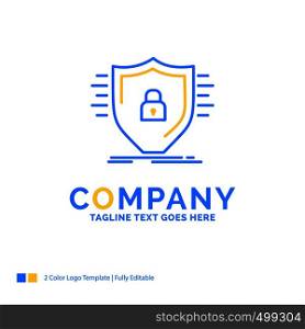Defence, firewall, protection, safety, shield Blue Yellow Business Logo template. Creative Design Template Place for Tagline.