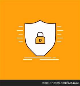 Defence, firewall, protection, safety, shield Flat Line Filled Icon. Beautiful Logo button over yellow background for UI and UX, website or mobile application. Vector EPS10 Abstract Template background