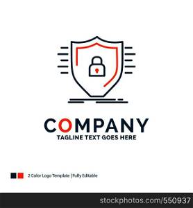 Defence, firewall, protection, safety, shield Logo Design. Blue and Orange Brand Name Design. Place for Tagline. Business Logo template.