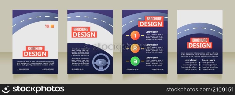 Defensive driving school blank brochure design. Template set with copy space for text. Premade corporate reports collection. Editable 4 paper pages. Bebas Neue, Ebrima, Roboto Light fonts used. Defensive driving school blank brochure design