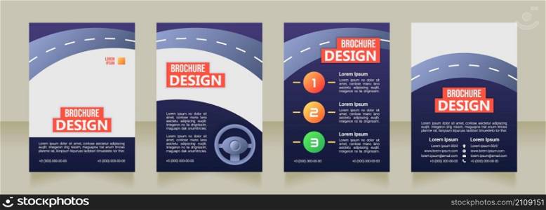 Defensive driving school blank brochure design. Template set with copy space for text. Premade corporate reports collection. Editable 4 paper pages. Bebas Neue, Ebrima, Roboto Light fonts used. Defensive driving school blank brochure design