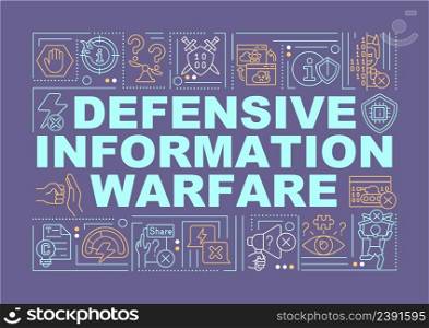Defensive information warfare word concepts purple banner. Intelligence security. Infographics with icons on color background. Isolated typography. Vector illustration with text. Arial-Black font used. Defensive information warfare word concepts purple banner