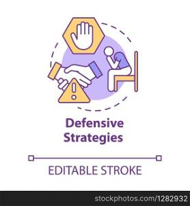 Defensive strategies concept icon. Hardships in business. Dealing with conflict. Competition idea thin line illustration. Vector isolated outline RGB color drawing. Editable stroke
