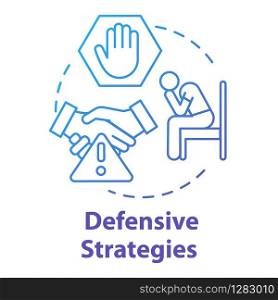 Defensive strategies concept icon. Policy coverage. Hardships in business. Dealing with conflict. Competition idea thin line illustration. Vector isolated outline RGB color drawing