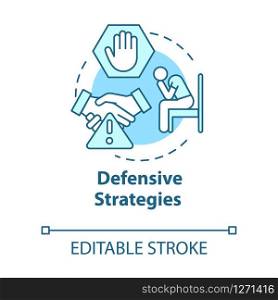Defensive strategies concept icon. Safety tactic. Setting deals. Dealing with conflict. Competition idea thin line illustration. Vector isolated outline RGB color drawing. Editable stroke