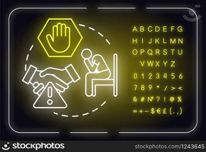 Defensive strategies neon light concept icon. Influence tactis. Competition in economy idea. Outer glowing sign with alphabet, numbers and symbols. Vector isolated RGB color illustration