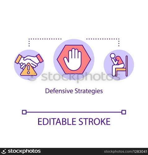 Defensive strategy concept icon. Protecting competitive advantage idea thin line illustration. Risk prevention, reduction. Company protection vector isolated outline RGB color drawing. Editable stroke