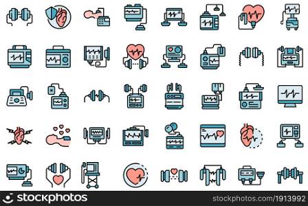 Defibrillator icons set. Outline set of defibrillator vector icons thin line color flat isolated on white. Defibrillator icons set line color vector