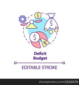 Deficit budget concept icon. Expenses exceed revenue. Budgeting classification abstract idea thin line illustration. Isolated outline drawing. Editable stroke. Arial, Myriad Pro-Bold fonts used. Deficit budget concept icon