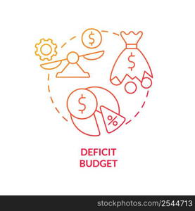 Deficit budget red gradient concept icon. Expenses exceed revenue. Budgeting classification abstract idea thin line illustration. Isolated outline drawing. Myriad Pro-Bold font used. Deficit budget red gradient concept icon