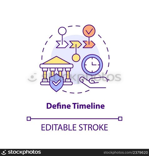 Define timeline concept icon. Planning work. Principle of heritage conservation abstract idea thin line illustration. Isolated outline drawing. Editable stroke. Arial, Myriad Pro-Bold fonts used. Define timeline concept icon