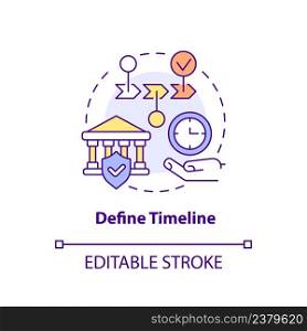 Define timeline concept icon. Planning work. Principle of heritage conservation abstract idea thin line illustration. Isolated outline drawing. Editable stroke. Arial, Myriad Pro-Bold fonts used. Define timeline concept icon