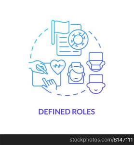 Defined roles blue gradient concept icon. Preparing for pandemic times abstract idea thin line illustration. Health care professionals. Isolated outline drawing. Myriad Pro-Bold font used. Defined roles blue gradient concept icon