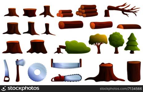 Deforestation icons set. Cartoon set of deforestation vector icons for web design. Deforestation icons set, cartoon style