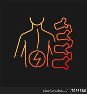 Degenerative scoliosis gradient vector icon for dark theme. Adult onset scoliosis. Spine curvature. Backbone disorder. Thin line color symbol. Modern style pictogram. Vector isolated outline drawing. Degenerative scoliosis gradient vector icon for dark theme