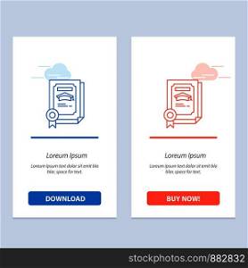 Degree, Achievement, Certificate, Graduate Blue and Red Download and Buy Now web Widget Card Template