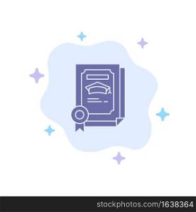 Degree, Achievement, Certificate, Graduate Blue Icon on Abstract Cloud Background