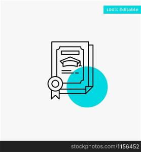 Degree, Achievement, Certificate, Graduate turquoise highlight circle point Vector icon