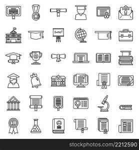 Degree icons set outline vector. Academic bachelor. Celebration ceremony. Degree icons set outline vector. Academic bachelor