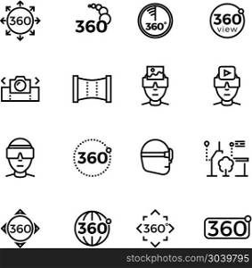 Degree image, panorama, virtual reality thin line icons. 360 degree image, panorama, virtual reality thin line icons. Device for simulation gaming, vector illustration