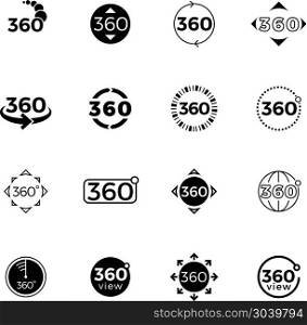 Degrees angle view, rotate vector icons set. 360 degrees angle view, rotate vector icons set. Rotate and turn panorama illustration