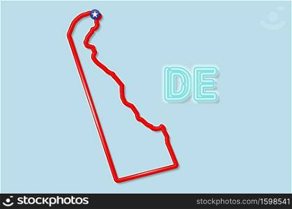 Delaware US state bold outline map. Glossy red border with soft shadow. Two letter state abbreviation. Vector illustration.. Delaware US state bold outline map. Vector illustration