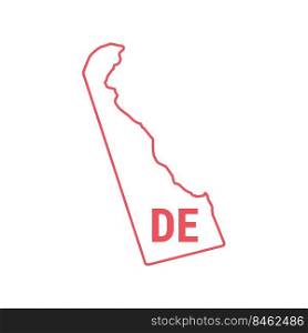 Delaware US state map red outline border. Vector illustration isolated on white. Two-letter state abbreviation.. Delaware US state map red outline border. Vector illustration. Two-letter state abbreviation