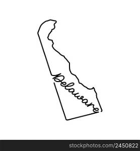 Delaware US state outline map with the handwritten state name. Continuous line drawing of patriotic home sign. A love for a small homeland. T-shirt print idea. Vector illustration.. Delaware US state outline map with the handwritten state name. Continuous line drawing of patriotic home sign