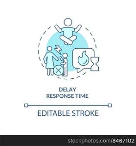 Delay response time turquoise concept icon. Foster emotional regulation in children abstract idea thin line illustration. Isolated outline drawing. Editable stroke. Arial, Myriad Pro-Bold fonts used. Delay response time turquoise concept icon