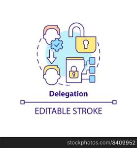 Delegation concept icon. Identity management capability abstract idea thin line illustration. System modifications. Isolated outline drawing. Editable stroke. Arial, Myriad Pro-Bold fonts used. Delegation concept icon