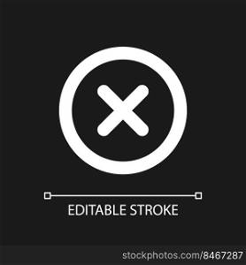 Delete button pixel perfect white linear ui icon for dark theme. Alert error. Menu command. Vector line pictogram. Isolated user interface symbol for night mode. Editable stroke. Arial font used. Delete button pixel perfect white linear ui icon for dark theme