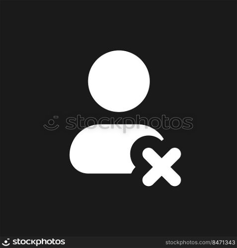 Delete contact dark mode glyph ui icon. Remove account. Address book. User interface design. White silhouette symbol on black space. Solid pictogram for web, mobile. Vector isolated illustration. Delete contact dark mode glyph ui icon