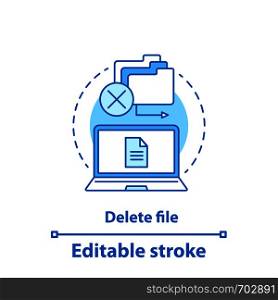 Delete file concept icon. Files management. Data removal idea thin line illustration. Document removing. Vector isolated outline drawing. Editable stroke. Delete file concept icon